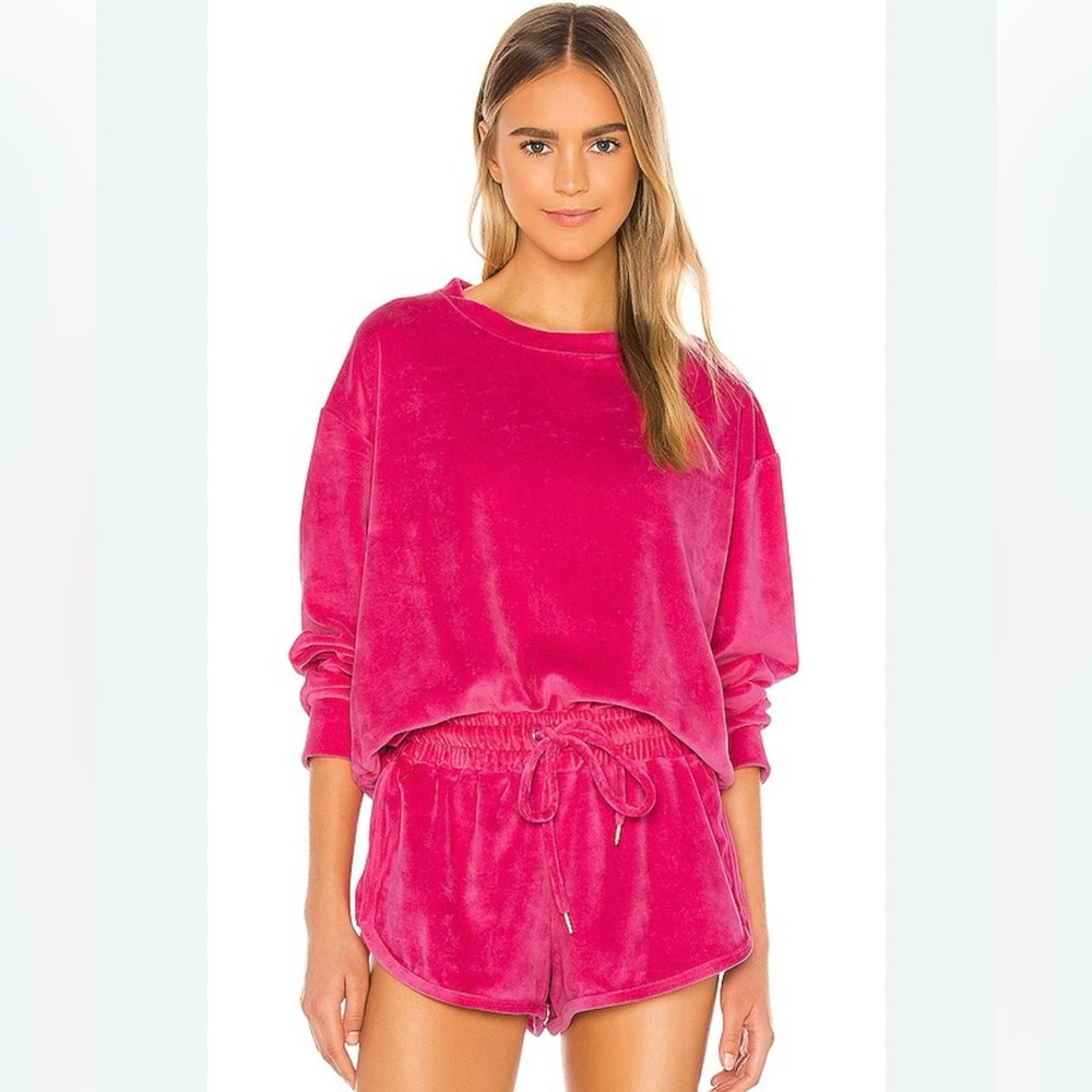 Mikoh Kimo Passion Pink Sweatshirt Oversized Crewneck  Velour Fabric Sz 2/M